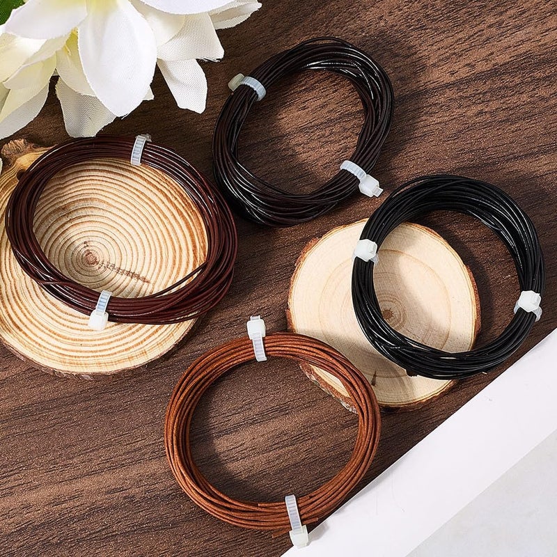 CALFOVERA 4 Colors 21.87 Yards 1MM Cowhide Leather String Lace Cord for Jewelry Making Round Thin Genuine Real Leather Cording Rope Braiding Strip Thread for Crafting Necklace Bracelets Wraps Beading - Image 3